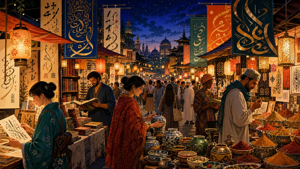A richly illustrated multilingual night market